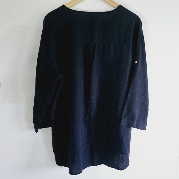 Ellen Tracy 100% Linen Hi-Low Blue Denim Women's Tunic Blouse Size L - Picture 10 of 10